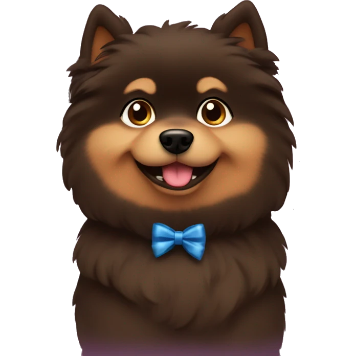 a little dark brown spitz with a New Year's bow around his neck. emoji
