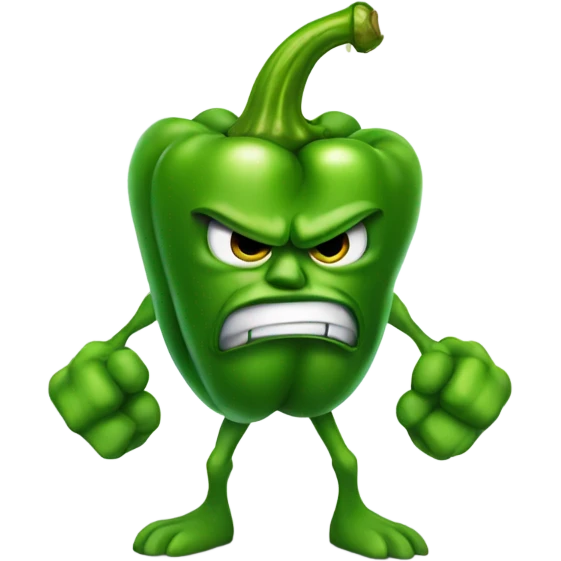 Angry green bell pepper with muscular arms emoji