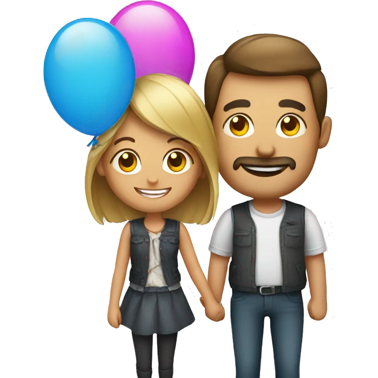 man and girl, balloons and design emoji