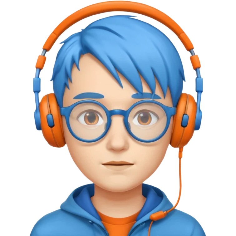 blue haired orange headphone wearing spectacled emoji