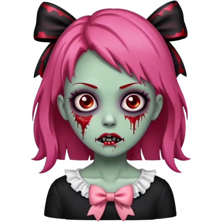 Girl zombie with red and black hair and pink bows emoji