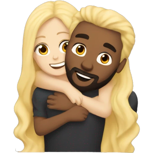 Brunette girl with wavy Long hair hugging blond boy whit a beard lovingly couple emoji