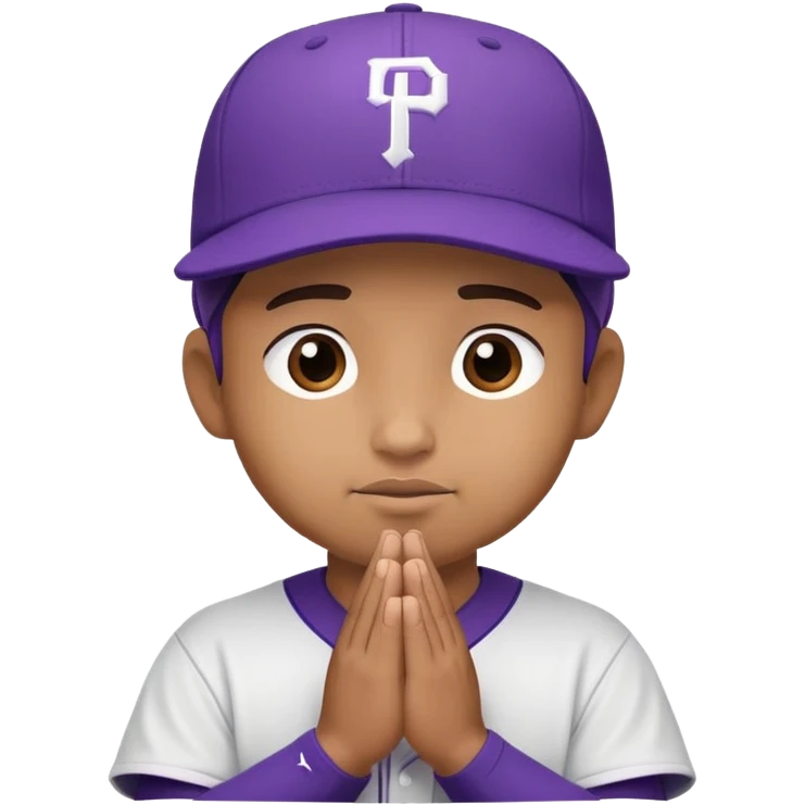A baseball player wearing purple hat praying emoji