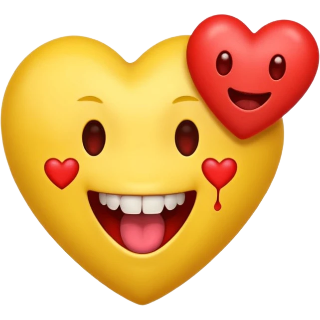 yellow emoji face holding a heart and hes so happy with so happy with teeth and tongue and toes growing out of the top of its head. his eyes have been plucked out and are now eyeless sockets emoji