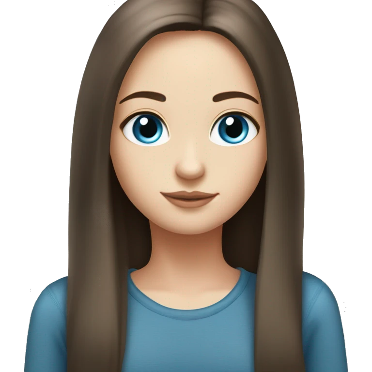 Long waist length brunette straight hair girl, blue eyes,  emoji