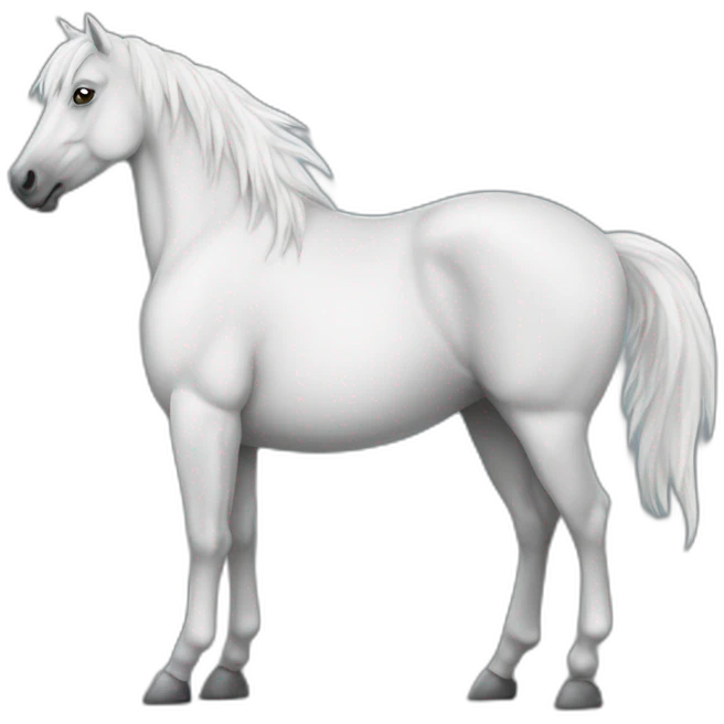 White stallion mustang wearing a grey key around the neck only necklace no mouth strap showing neck no lock emoji