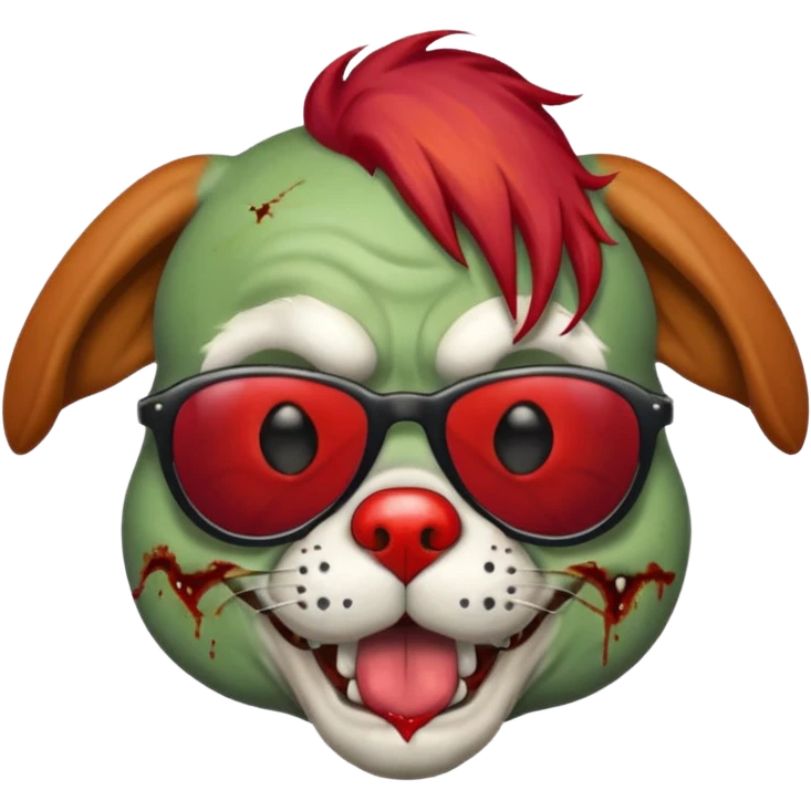 Zombie dog with sun glasses and red hair and joker nose hungry  emoji