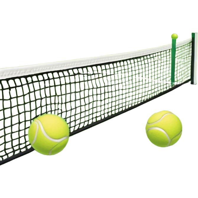 A tennis court with perfectly marked lines and a tennis ball resting near the baseline. The scene highlights the open space of the court, with a net dividing the two sides, capturing the focus and athleticism of the sport. emoji