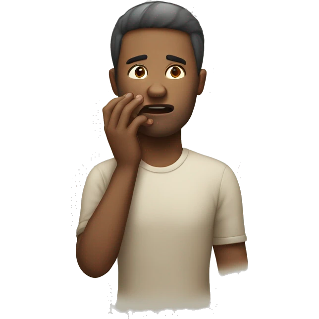 man having pain face from toothache, his right hand touch his swelling cheek emoji