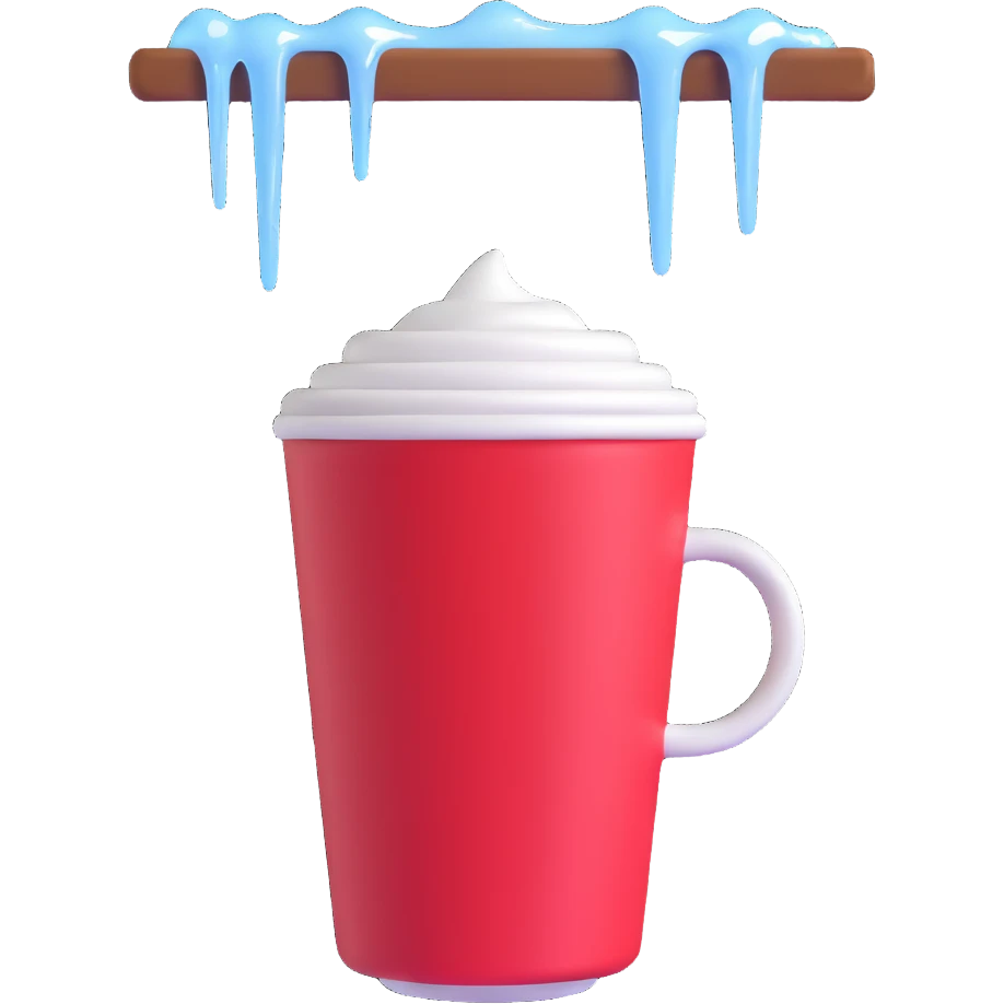a coffee cup with icicles hanging from the rim, emphasizing the frozen aspect emoji