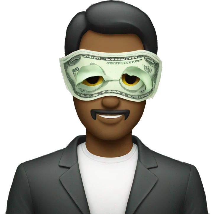 man wearing eye mask made of money emoji