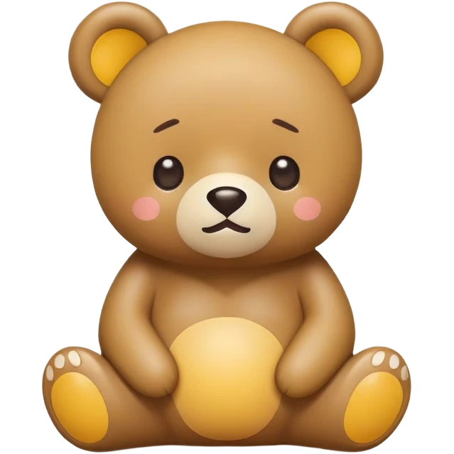 A cute, minimalist emoji of a cartoon bear inspired by Rilakkuma. The bear is sitting or slightly leaning, with a calm, relaxed expression. It has round ears with yellow inner parts, a white belly patch, small dot eyes, and a tiny "x"-shaped mouth. Kawaii Japanese mascot style emoji