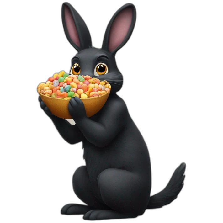 Black rabbit eat color frootloops emoji