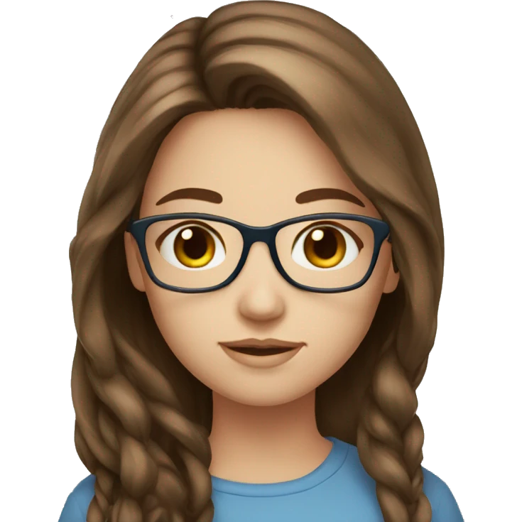 girl long brown hair blue eyes glasses emoji