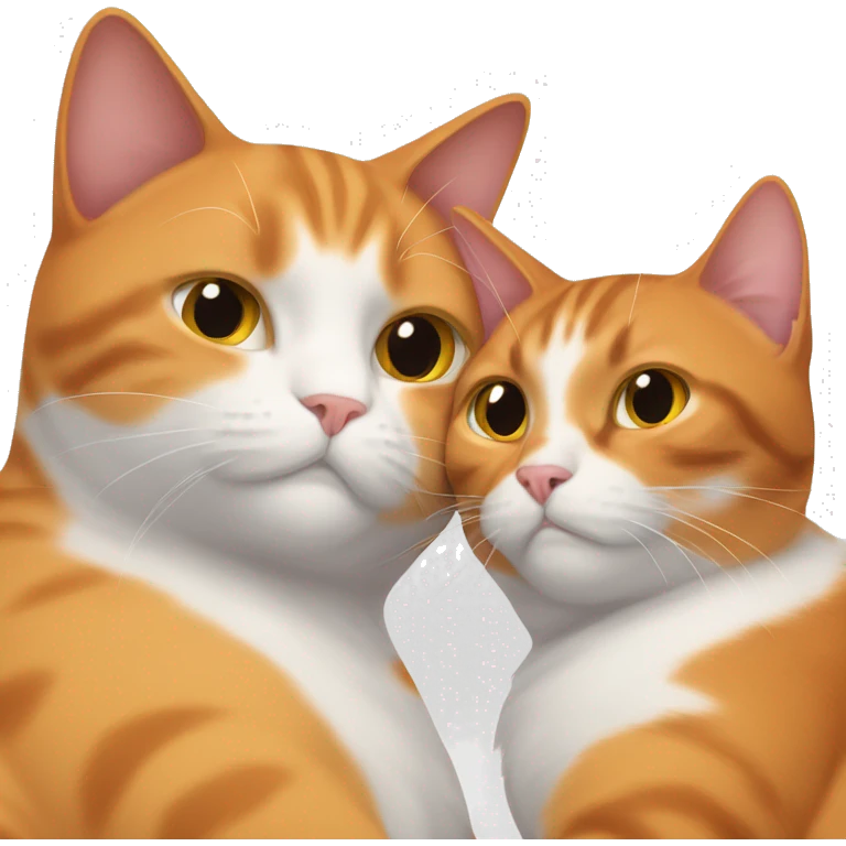 Fat Orange cat and skinny calico cat cuddling together emoji