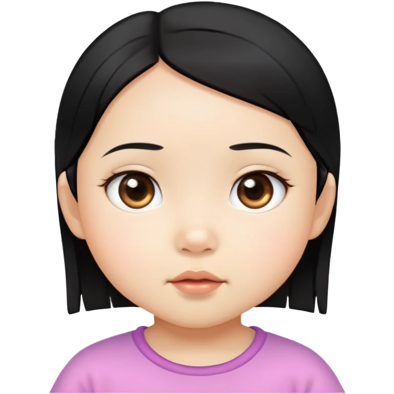 close up toddler girl face, Asian eyes, light skin, straight black hair emoji