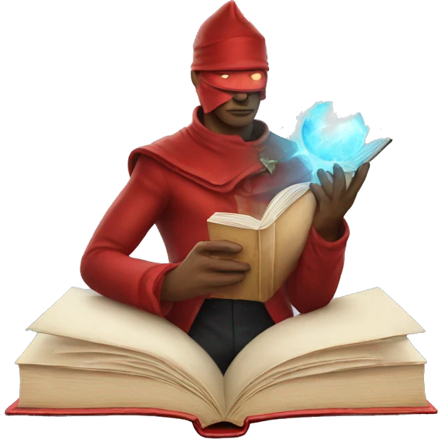 Red powerful Book with magic emoji