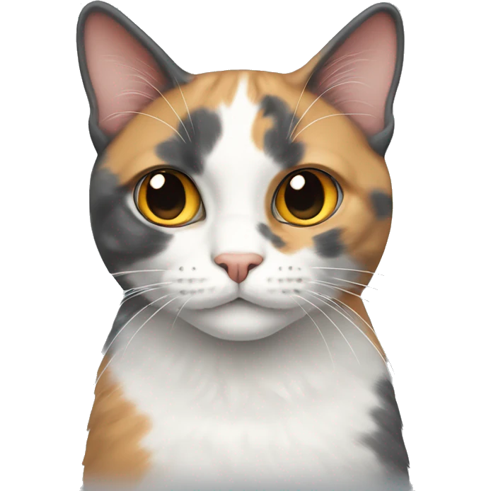 Calico cat with grey cat emoji