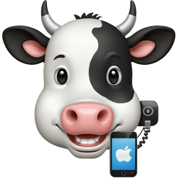 cartoon cow's head with cell phone emoji