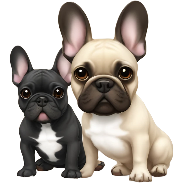 Beige French bulldog and black brindle French bulldog together ￼ emoji