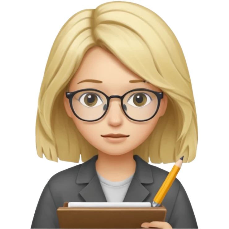 young blonde disheveled hair woman is writing an exam emoji
