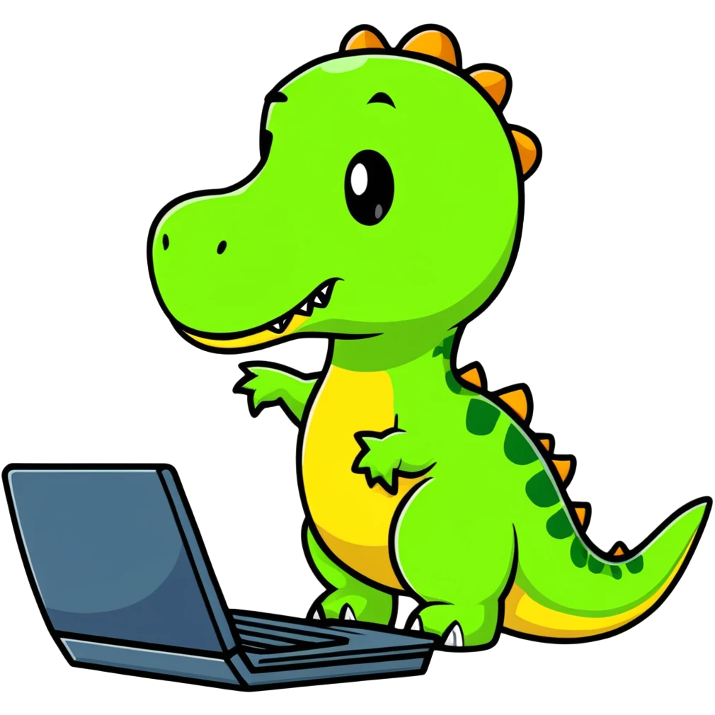 dinosaur using a computer emoji