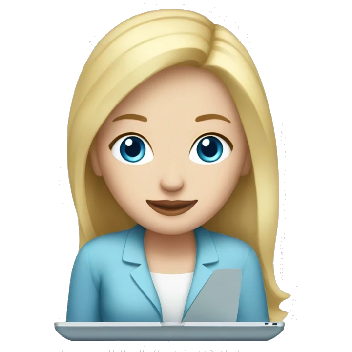 blonde pale white woman with blue eyes working on laptop emoji