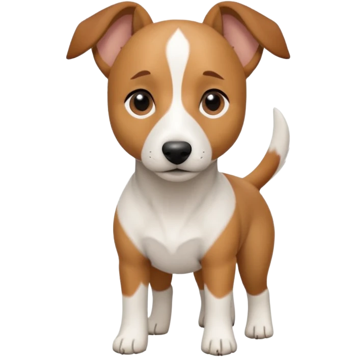 a full body white jack russel looking dog the size of a kelpie with light brown ears and a light brown patch on one eye and a large snout emoji