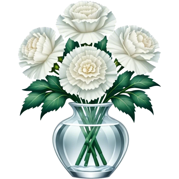 Bouquet of white Carnation flowers in crystal vase emoji