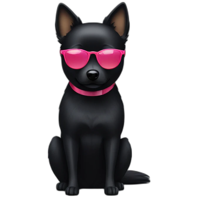 Black schipperke head with only black short hair, and sunglasses and a cocktails emoji