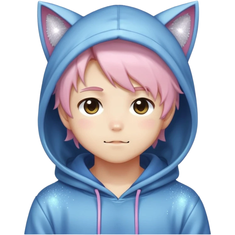 Cute Kawaii Beautiful Gorgeous Sparkly Shiny Blushing Anime Style Catboy With Pretty Hair And Hoodie emoji