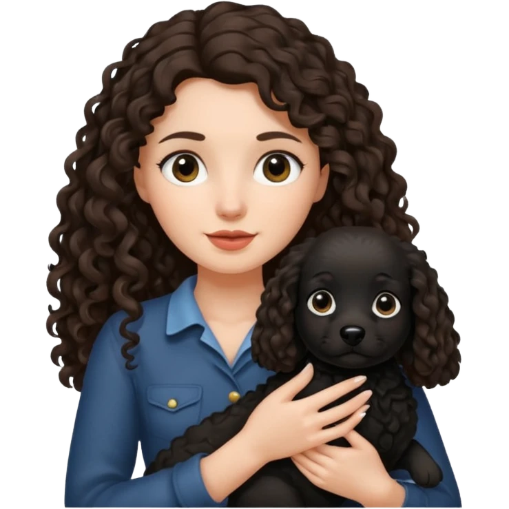 A brunette long haired a lil bit curly hair holding a black dog emoji