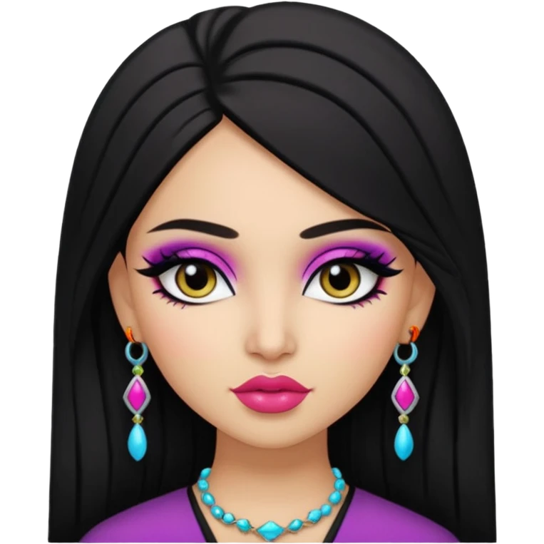 Pashtun, pretty lips, light skin, pretty bratz baddie, black eyeliner, colorful emoji
