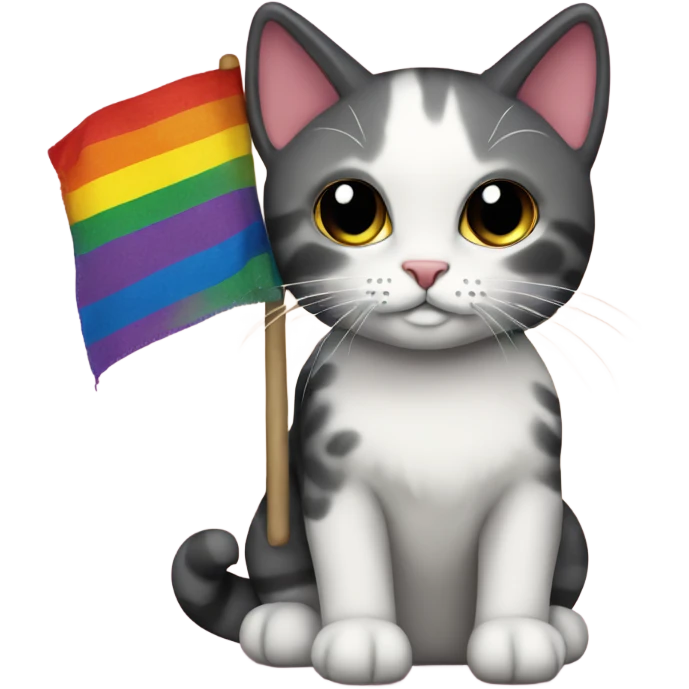 Rag doll cat holding gay pride flag emoji