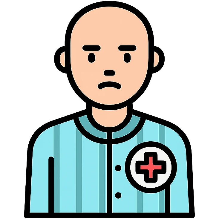 minimalist and serious Discord role icon for a psychiatric clinic patient, adult figure in pajamas, main color #6fe8f3, subtle medical or hospital detail, professional style emoji