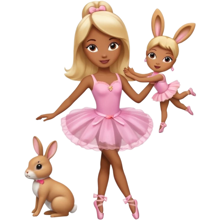 Brown skin blonde hair barbie ballerina holding bunny  emoji