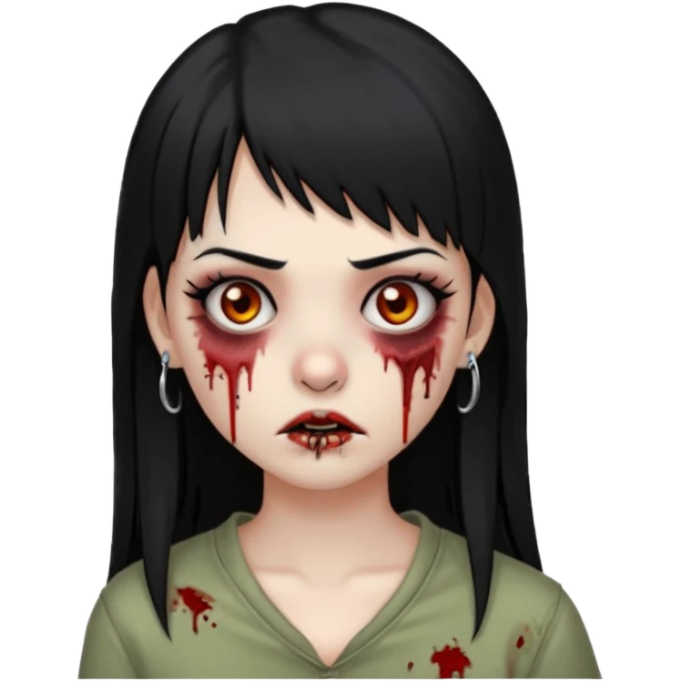 zoombi girl cabelo liso preto franja de lado cabelo partido de lado risquinho na sobrancelha e um piercing na sobrancelha um piercing no nariz cabelo longo emoji