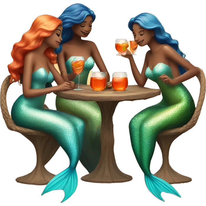 Three beautiful mermaids drinking aperol  emoji