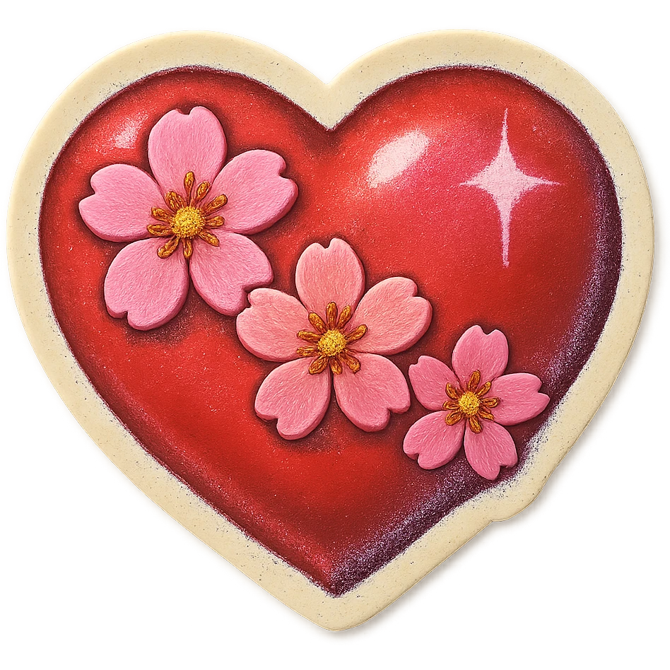 heart with sakura flowers and pink shimmer, retro stickers style emoji