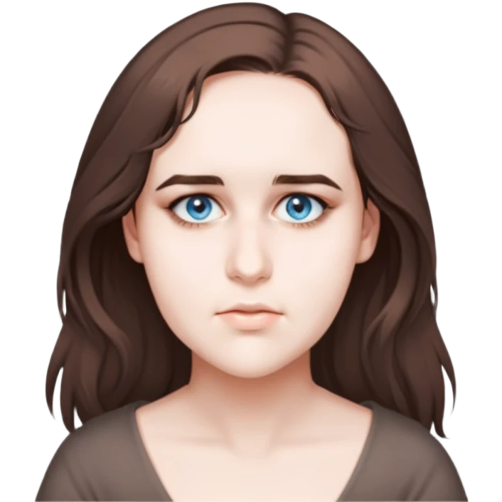 A beautiful anime lady with hazel-green-blue eyes, dark-brown hair, pale skin emoji