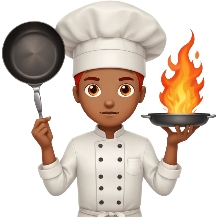 determined chef with fiery eyes, holding two crossed cooking pans defensively across chest emoji