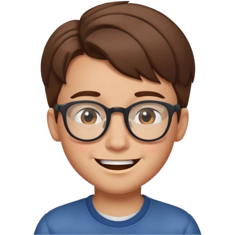 un ragazzo con gli occhiali e capelli in avanti e marroni che fa l'occhiolino ed è felice emoji
