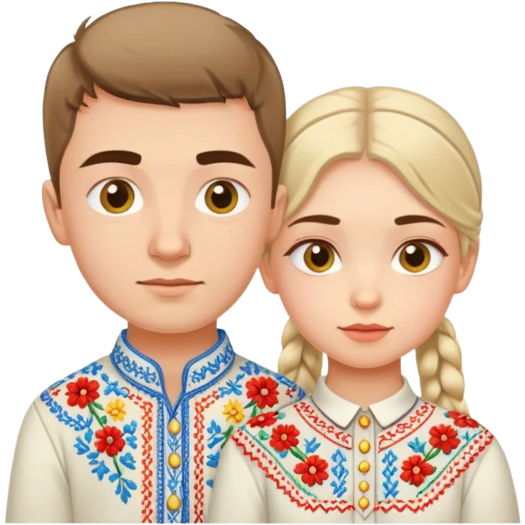 A Ukrainian girl in an embroidered shirt and a Ukrainian boy in an embroidered shirt emoji