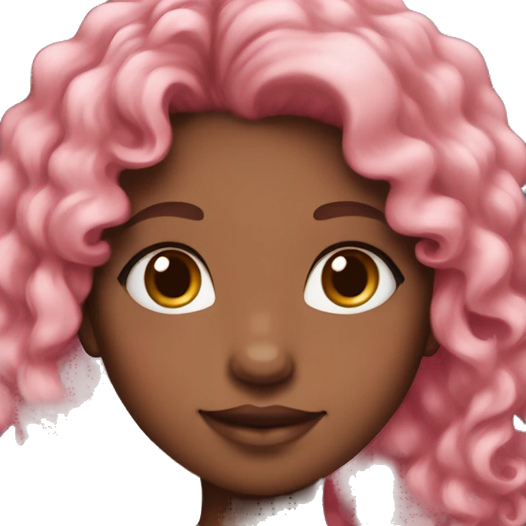 unicorn brown skinned girl with pink and white long curly hair in love emoji