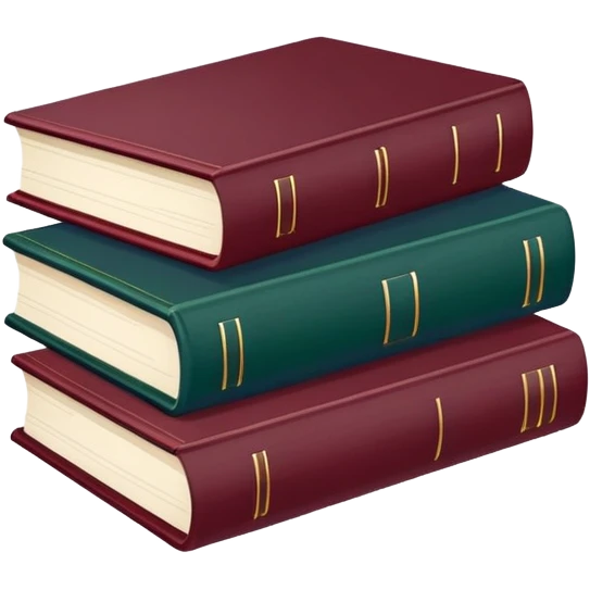 A flat-style illustration of three stacked hardcover textbooks, in muted academic colors like navy blue, maroon, and dark green. Symbolizing structured school education. Minimal cartoon style, white background, iOS emoji aesthetic. emoji
