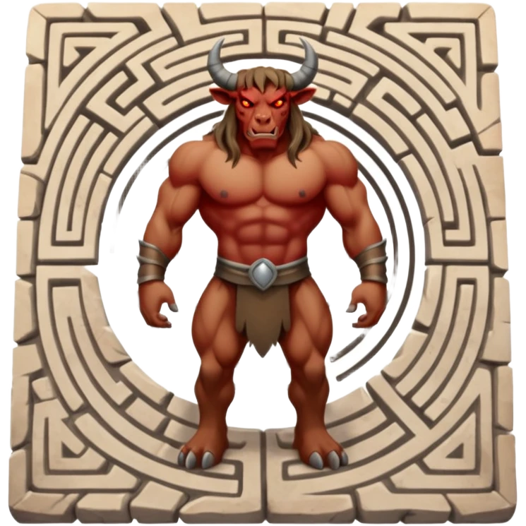 cinematic ultra HD style, photo-realistic - The deranged Minotaur stands in the middle of the labyrinth emoji