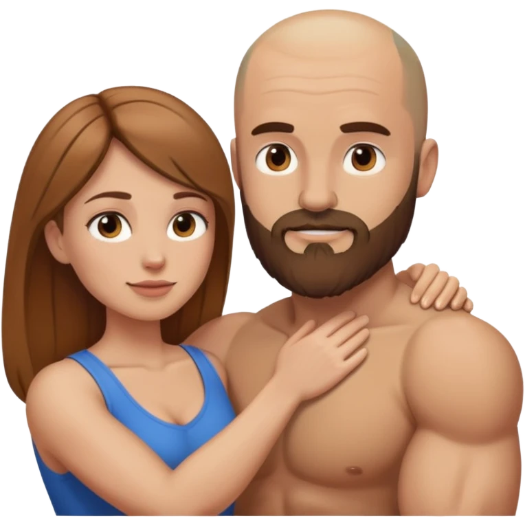 Beautiful light brown hair touching her muscular bald beard husband emoji