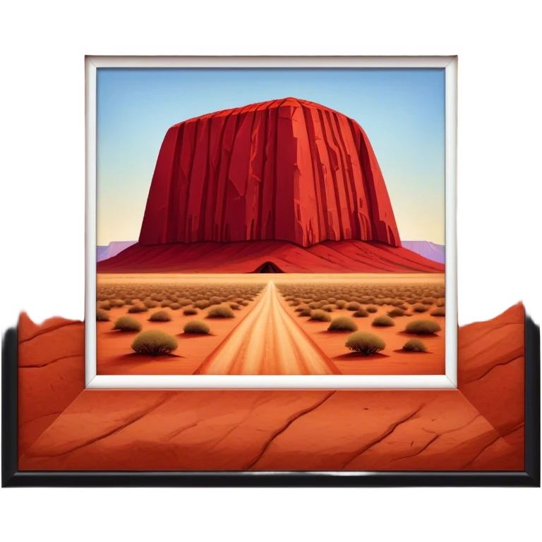 Cinematic Realistic Uluru Landmark Emoji, showcasing the massive, red monolith rising from the desert rendered with rich textures and warm, dramatic lighting. emoji