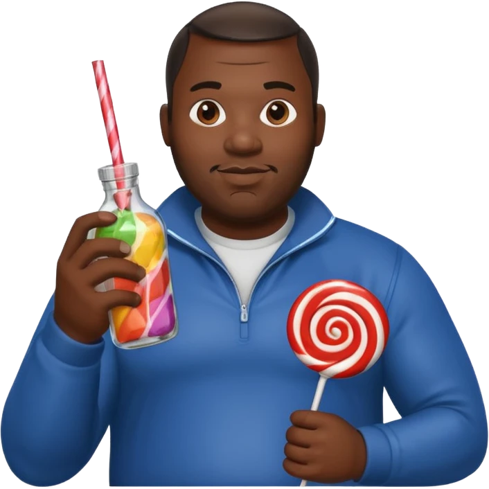 Big black man hold a bottle and a lollipop emoji