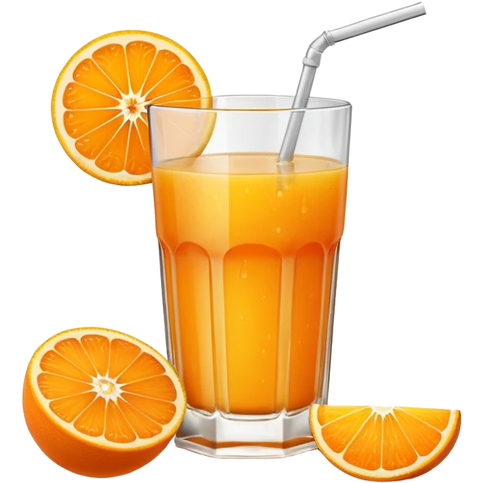 A glas of orange juice. Without a straw. With a slice of orange next to it on the bottom emoji